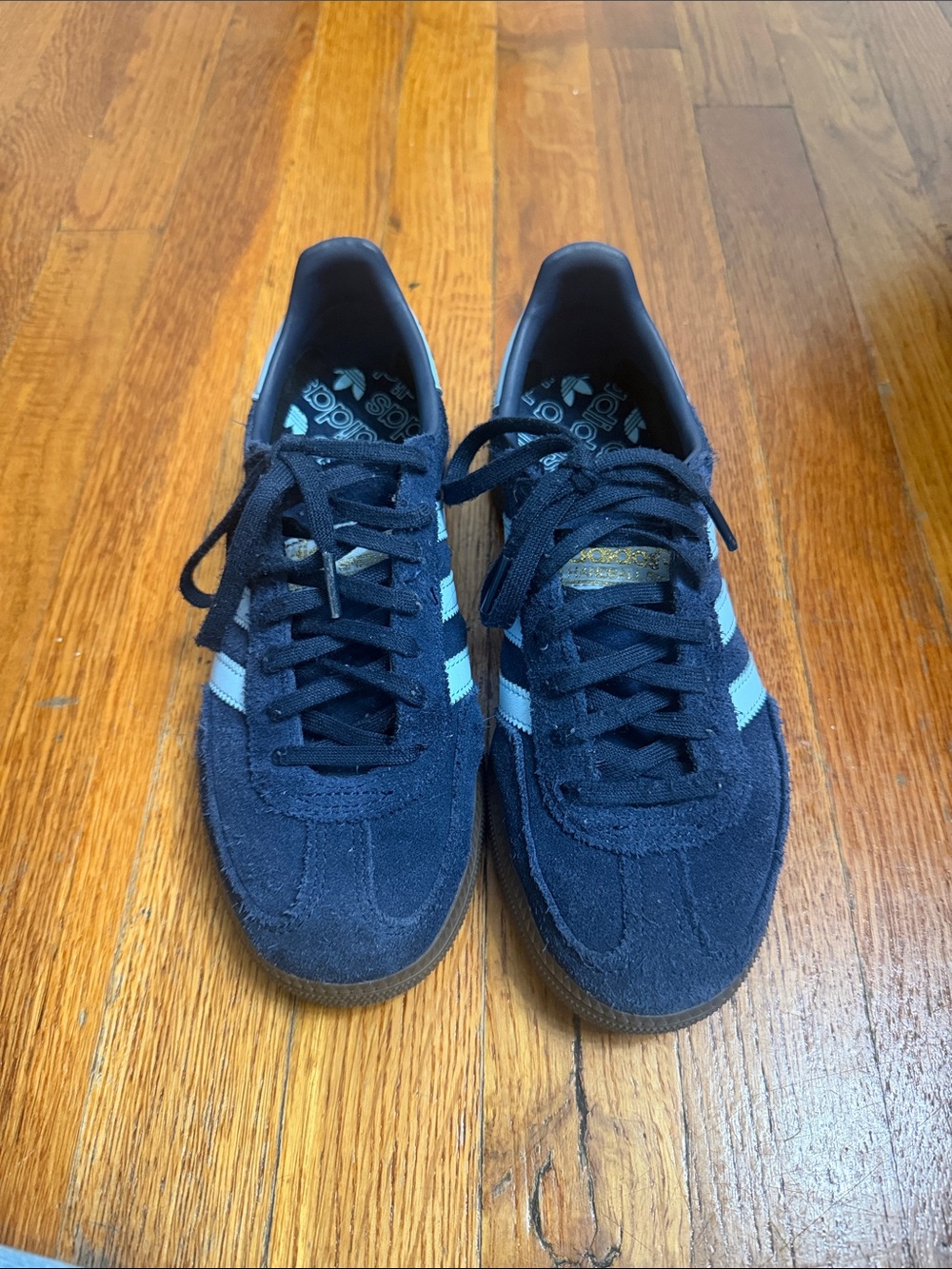 adidas Navy Suede Sneakers with White Stripes